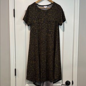 LulaRoe Blue and Yellow Patterned Dress Size Medium